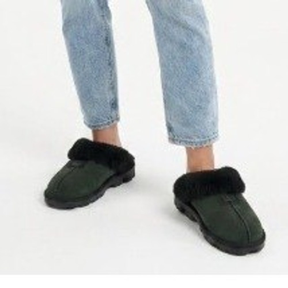 UGG | Coquette Black Suede Sheepskin Slippers | Mens 8 Womens 10